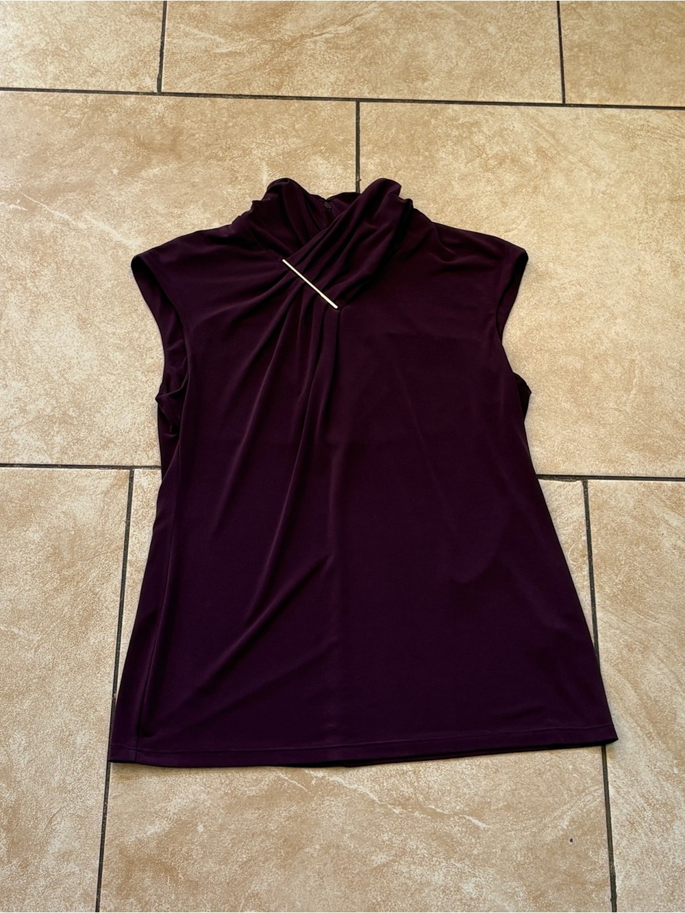 Calvin Klein Sleeveless Twist Mock-Neck Camisole in Plum
